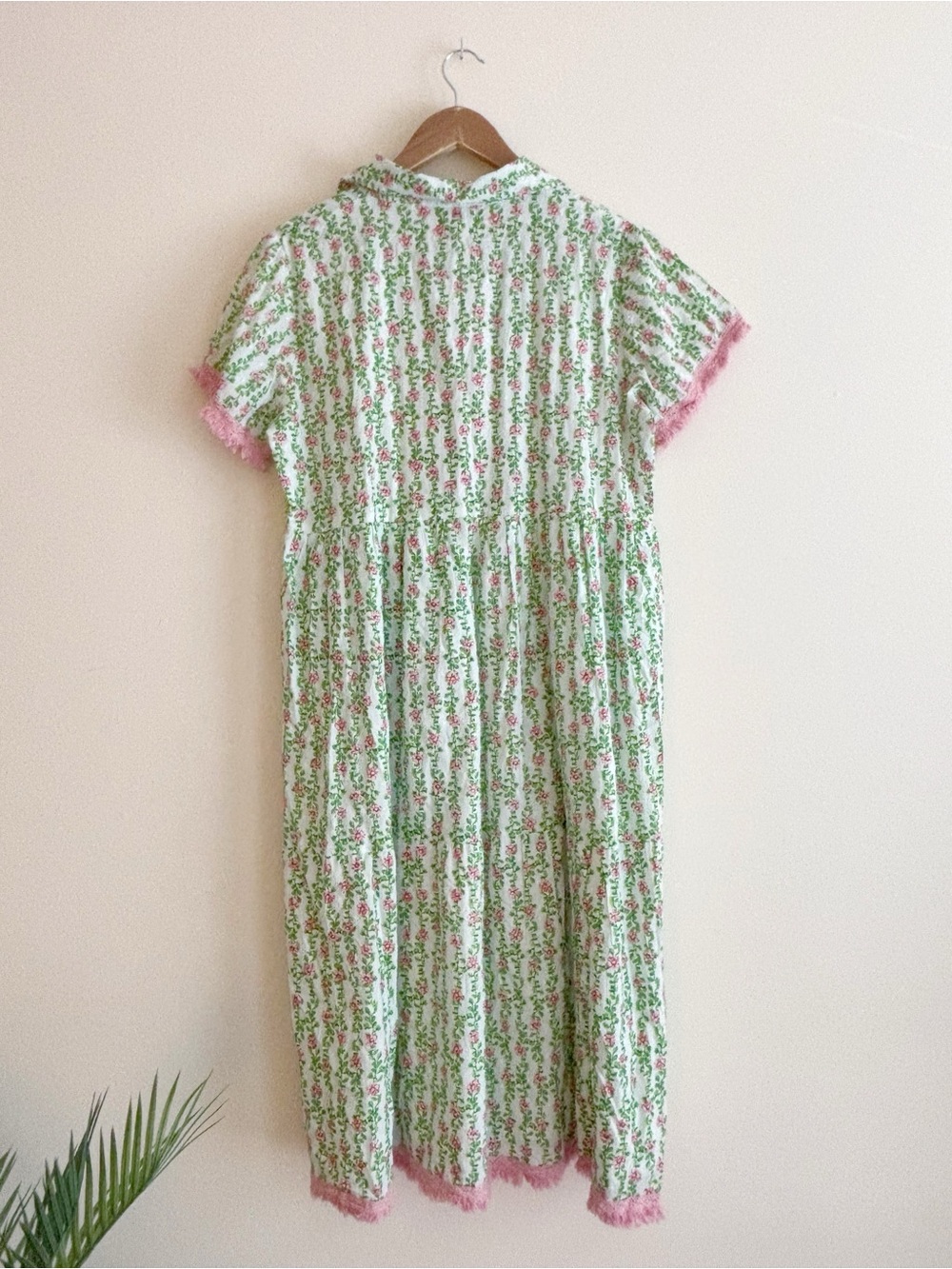ModaPosa Pink & Green Cadenza Fringe Trim Midi Dress Large Cottagecore NEW NWT - Picture 5 of 8